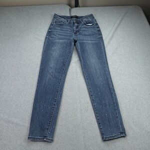 Judy Blue Jeans Womens 3/26 Blue Mid Rise Stretch Paint Splatter Skinny